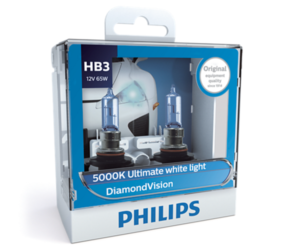 หลอดไฟรถยนต์ Philips HB3 Diamond Vision 12.8V 65W P20D แพ๊คคู่ + T10