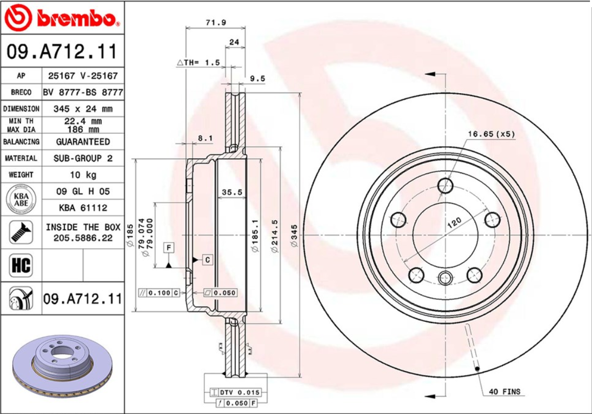 จานเบรค BMW E65 E66 730i 740i (คู่หลัง) ปี 2001 ขึ้นไป / Brembo