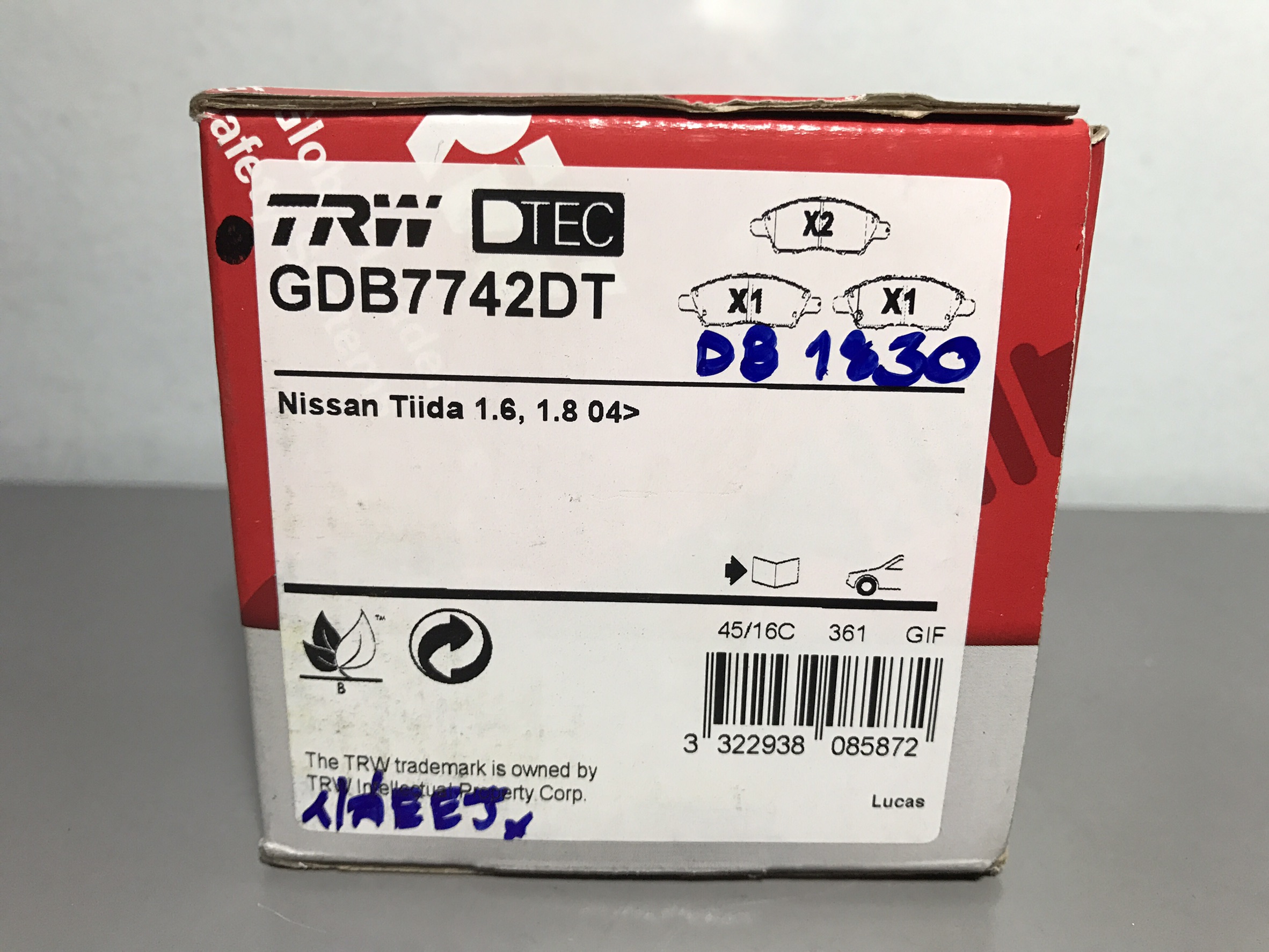 ผ้าเบรค-หน้า nissan almera 1.2 ปี 2012 ขึ้นไป (TRW-DTEC)