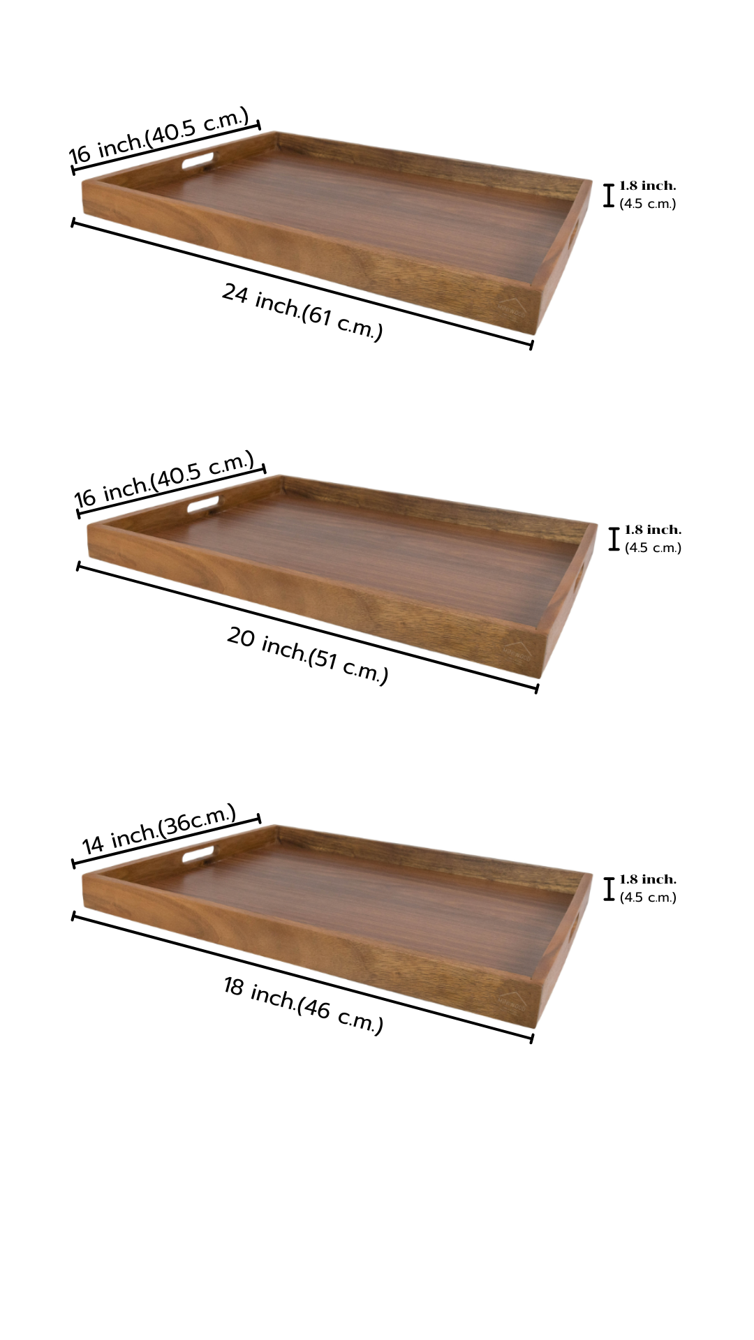 MINIWOOD ถาดเสิร์ฟใหญ่ พื้นหนา ถาดวางของ Wooden Tray ไม้จามจุรี