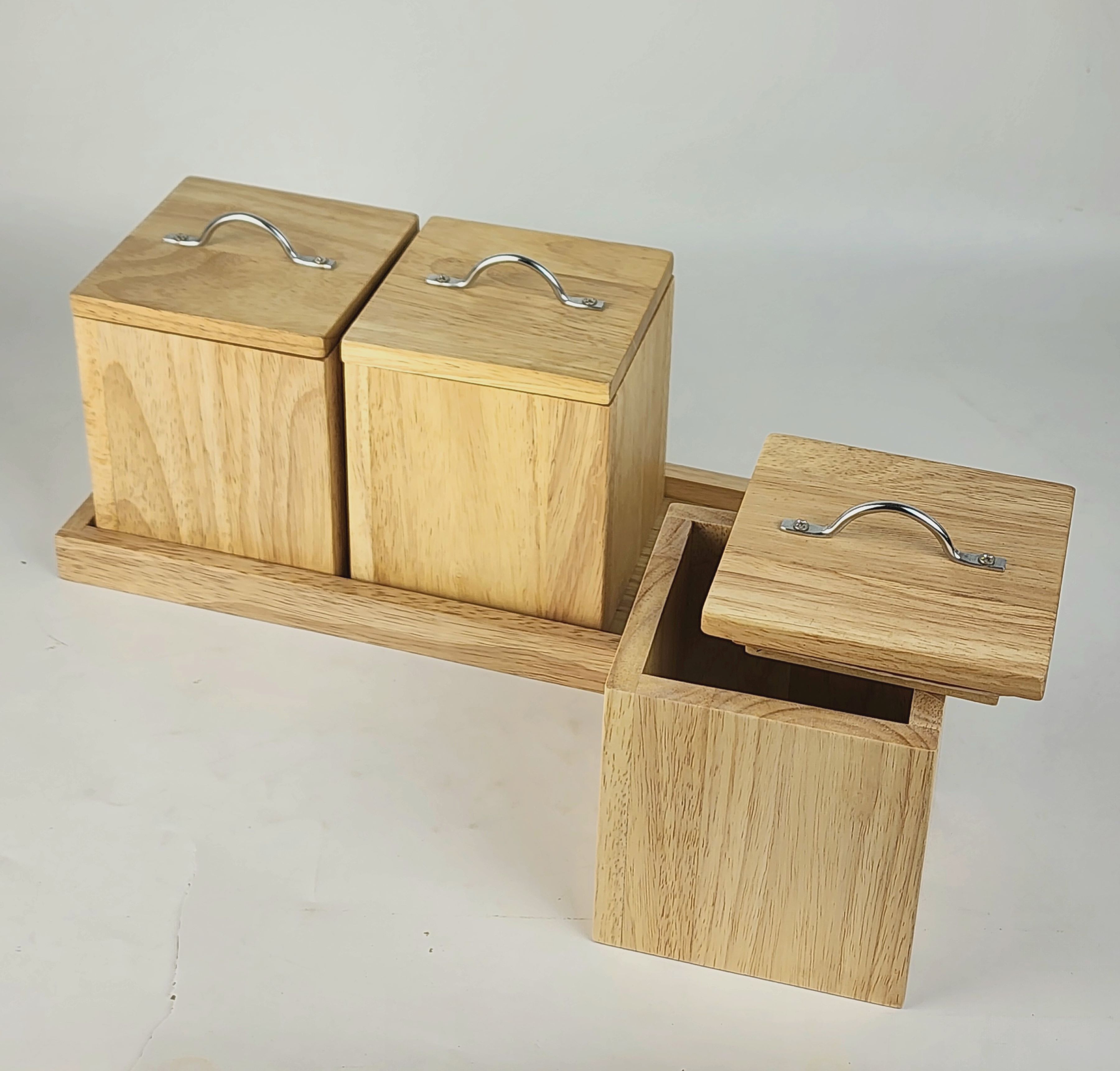 MINIWOOD ชุดกล่องหลอด ขุดกล่องบิล กระติกไม้ 3ใบชุด CANISTER SET