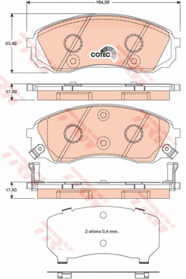 ผ้าเบรค HYUNDAI H1 (คู่หน้า) ปี 2008 - 2016 / TRW-COTEC