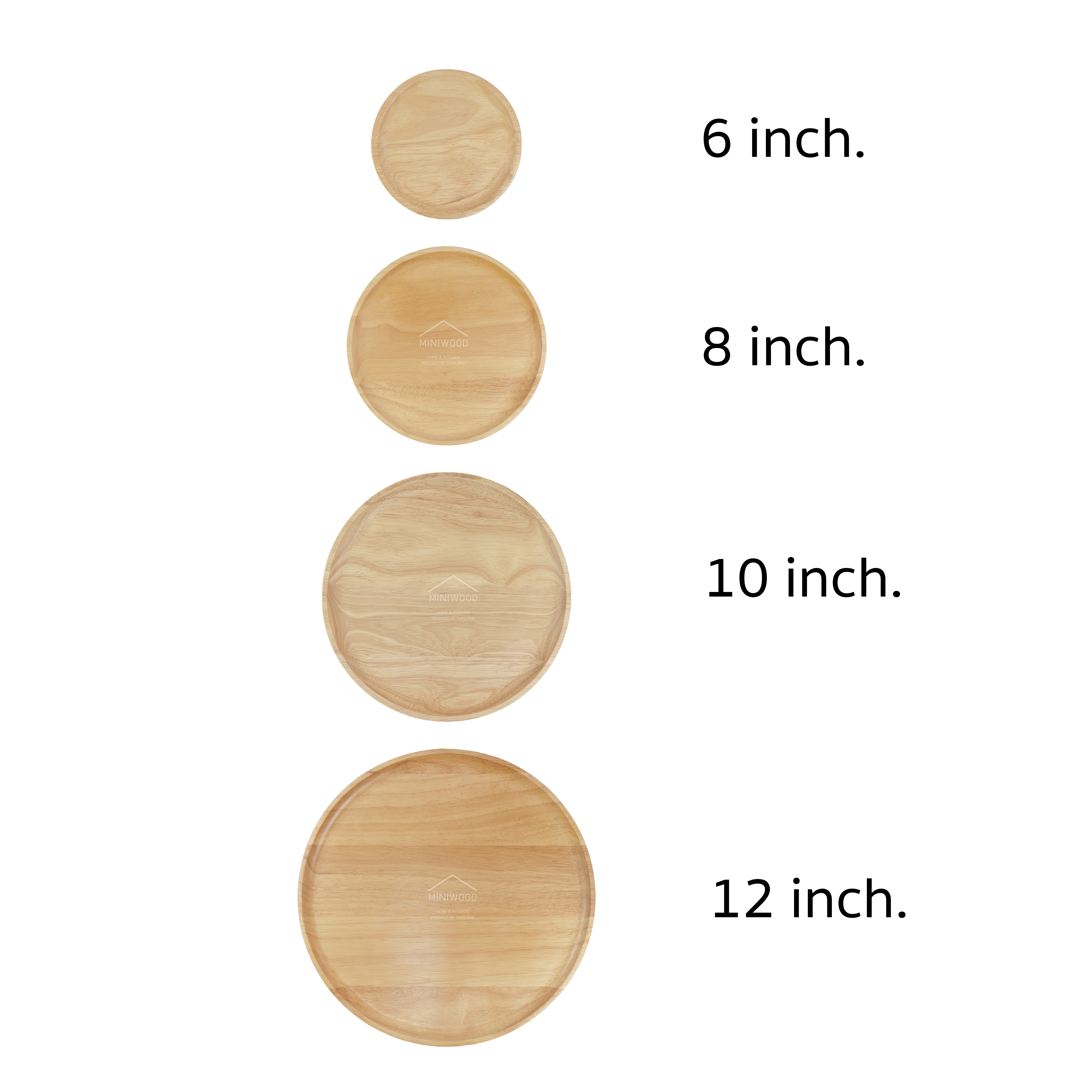 MINIWOOD จานไม้ ทรงกลม จานไม้ใส่อาหาร ถาดไม้ Food grade Wooden plate ไม้ยางพารา