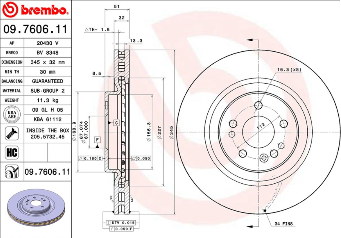 จานเบรค Mercedes-Benz ML-Class W163 350 (คู่หน้า) ปี 2005 - 2006 / Brembo