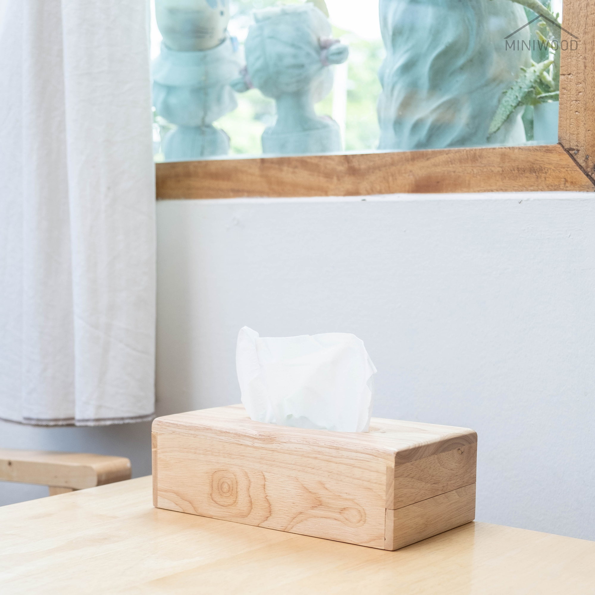 MINIWOOD กล่องทิชชู่ บาง กล่องใส่ทิชชู่ซองพลาสติก กล่องทิชชู่เช็ดหน้า 100 แผ่น Tissue Holder ผลิตจากไม้