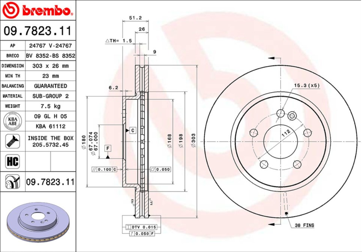 จานเบรค Mercedes-Benz ML-Class W163 270 320 (คู่หน้า) ปี 1998 - 2005 / Brembo