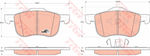 ผ้าเบรค TRW ล้อหน้า VOLVO S80 2.0 , 2.3 , 2.9 ปี 2000 on COTEC (GDB1388)