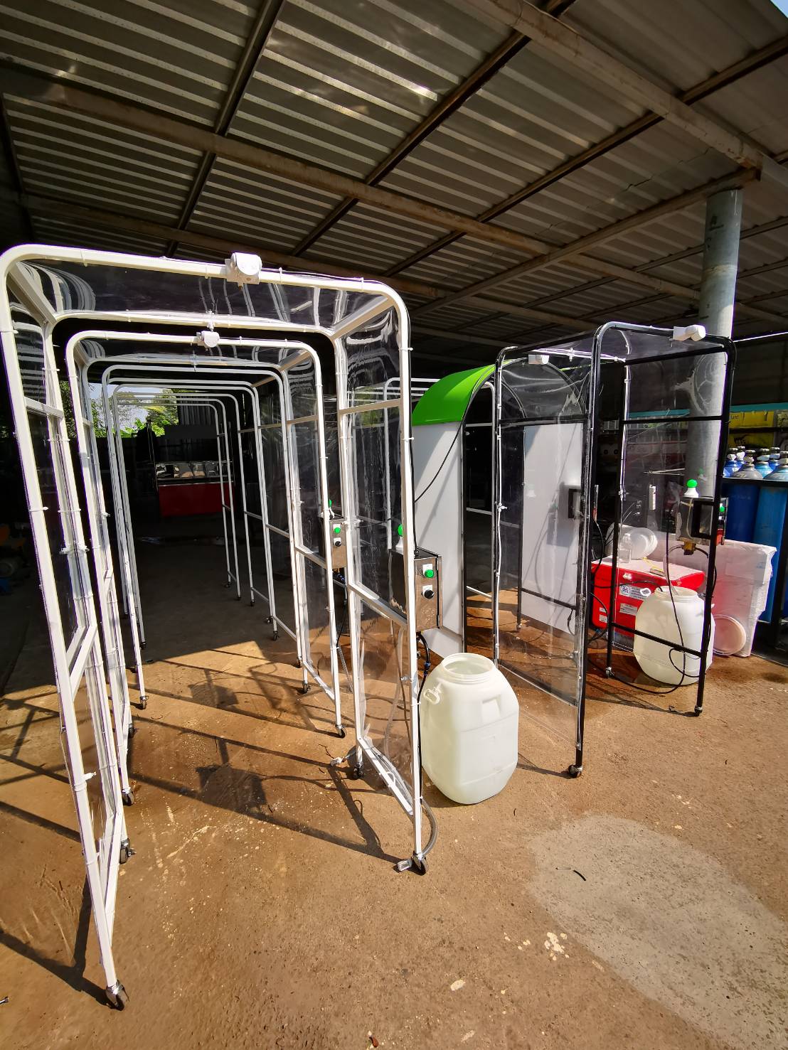 อุโมงค์พ่นฆ่าเชื้อโรคเคลื่อนย้ายได้ โครงสร้างจากเหล็กหุ้มผ้าใบใส