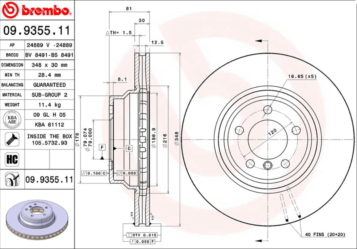 จานเบรค BMW E65 730Li (คู่หลัง) ปี 2005 - 2008 / Brembo