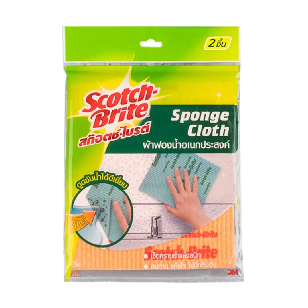Scotch-Brite สก๊อตช์-ไบรต์ ผ้าฟองน้ำอเนกประสงค์ 2 ชิ้น ยี่ห้อ 3M