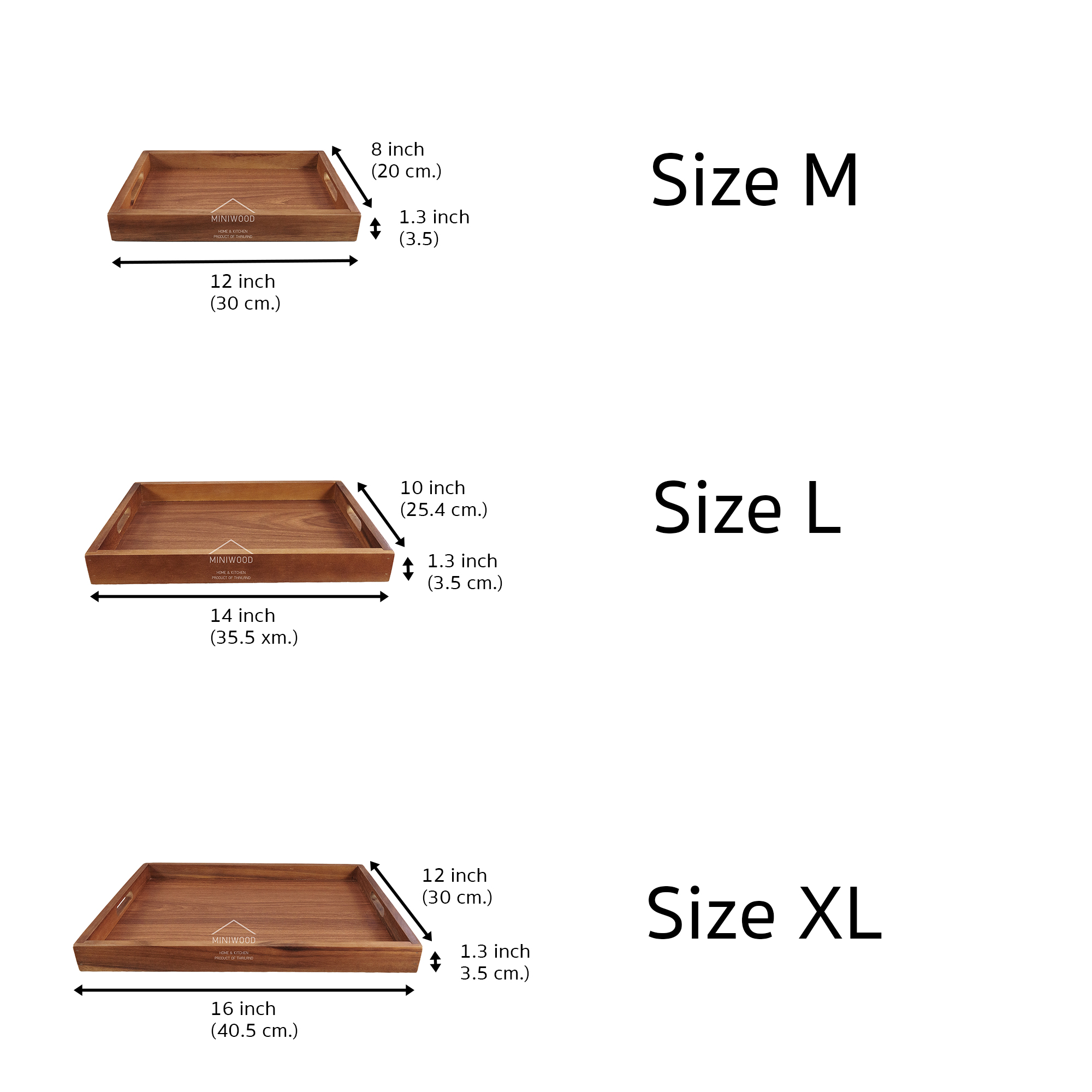 MINIWOOD ถาดเสิร์ฟ สี่เหลี่ยม ถาดไม้ Wooden Tray ผลิตจากไม้จามจุรี