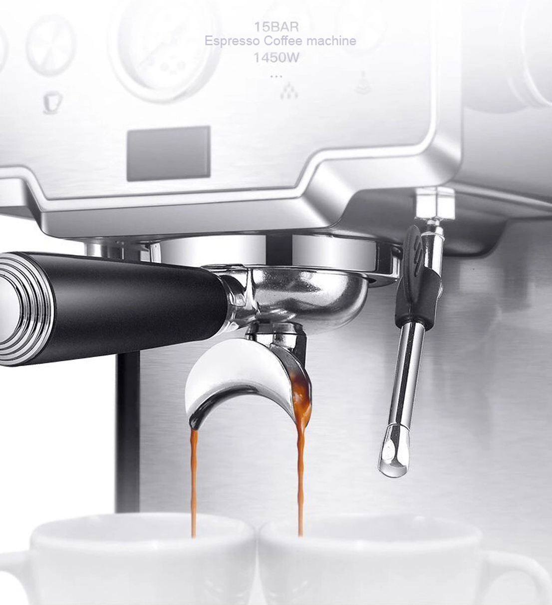เครื่องชงกาแฟกึ่งอัตโนมัติ สไตล์อิตาลี 1 หัวกรุ๊ป 15 บาร์ มีสตรีมนม 1614-196