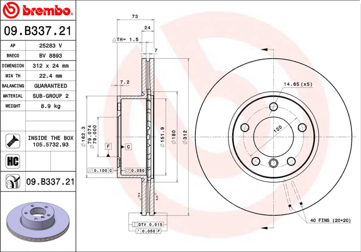 จานเบรค BMW X1 E84 (คู่หน้า) ปี 2009 - 2015 / Brembo