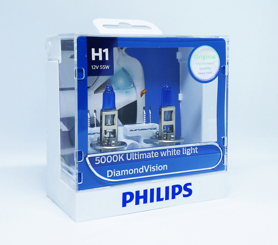 หลอดไฟรถยนต์ Philips H1 Diamond Vision 12V 55W แพ๊คคู่ + T10