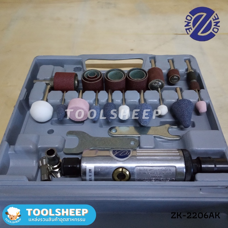 เจียรลมแบบแกน ZK-2206AK ขนาด 1/8" พร้อมหัวเจียรและกล่องอุปกรณ์ (Made In Taiwan)