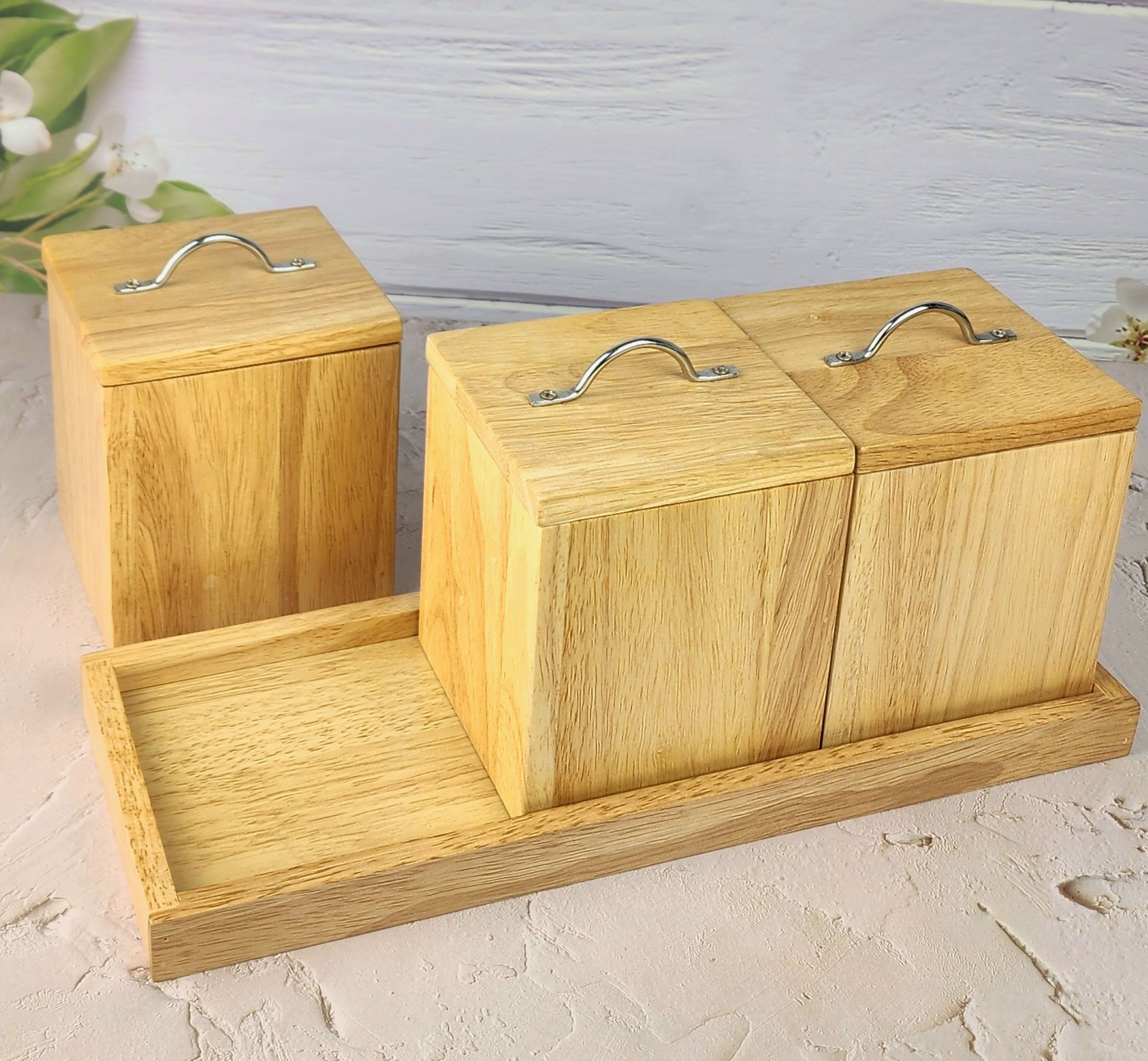 MINIWOOD ชุดกล่องหลอด ขุดกล่องบิล กระติกไม้ 3ใบชุด CANISTER SET