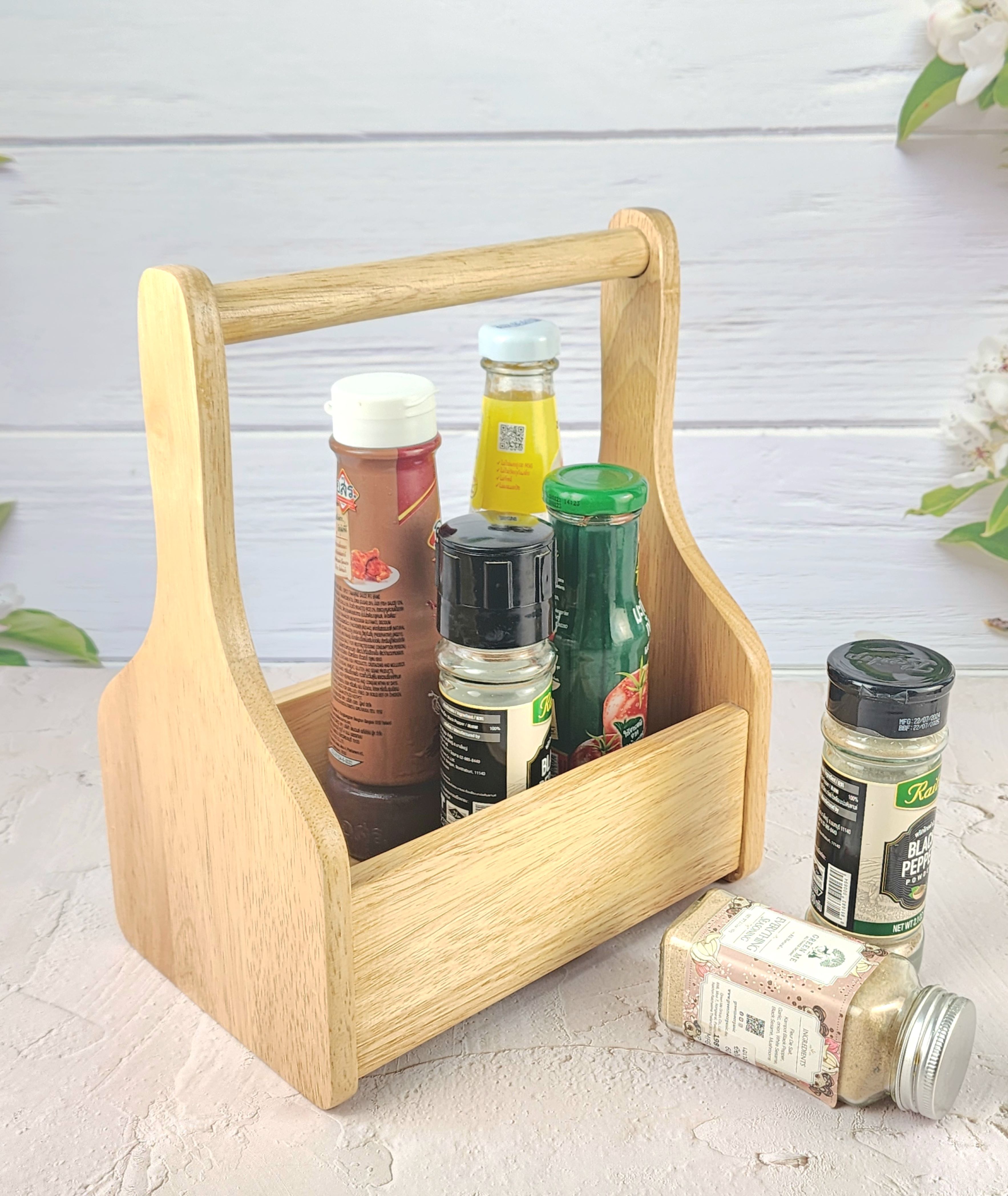 MINIWOOD ตะกร้า ทรงสูง ตระกร้าไม้ ใส่เครื่องปรุง Wooden Basket