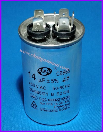 Senju CBB65 คาปาซิสเตอร์ 14uF450V ขั้วเสียบ ตัวอลูมิเนียม เกรดA เกาหลี