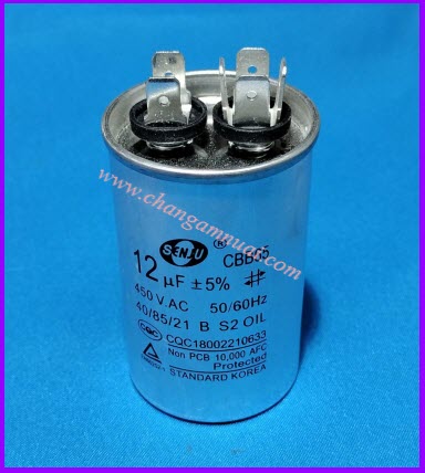 Senju CBB65 คาปาซิสเตอร์ 12uF450V ขั้วเสียบ ตัวอลูมิเนียม เกรดA เกาหลี