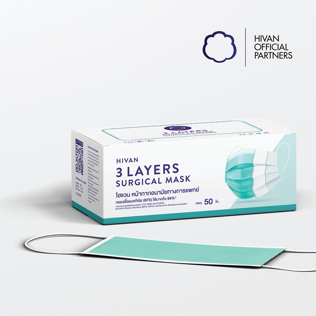 หน้ากากอนามัยทางการแพทย์ ยี่ห้อ HIVAN (50ชิ้น/กล่อง)