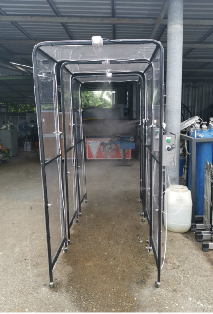 อุโมงค์พ่นฆ่าเชื้อโรคเคลื่อนย้ายได้ โครงสร้างจากเหล็กหุ้มผ้าใบใส