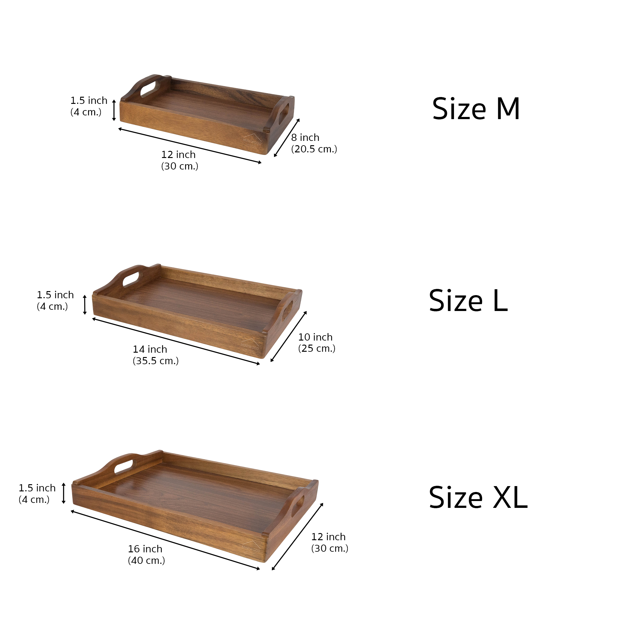 MINIWOOD ถาดเสิร์ฟ หูจับโค้ง ถาดไม้ Wooden Tray ไม้จามจุรี
