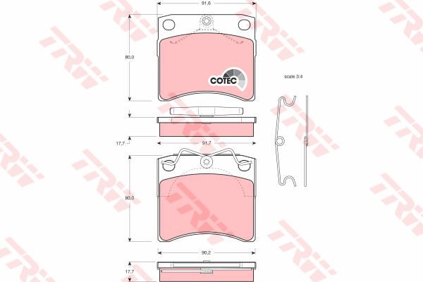 ผ้าเบรค TRW ล้อหน้า Volkswagen Transporter T4 2.5 ปี 1992-1995 COTEC (GDB791)