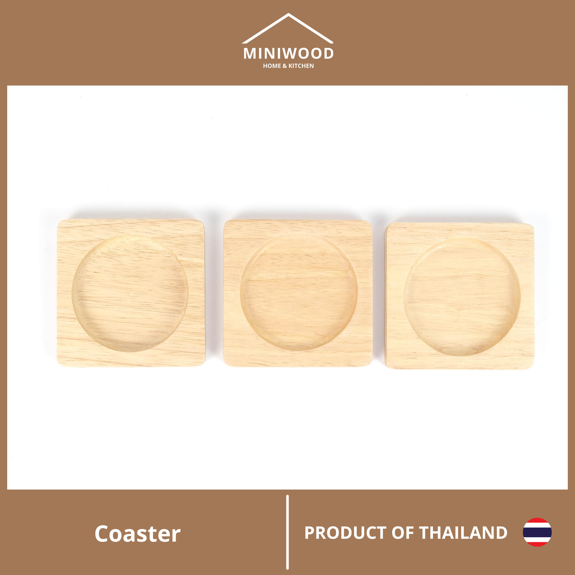 MINIWOOD จานรองแก้ว Wooden Coaster ผลิตจากไม้ยางพารา