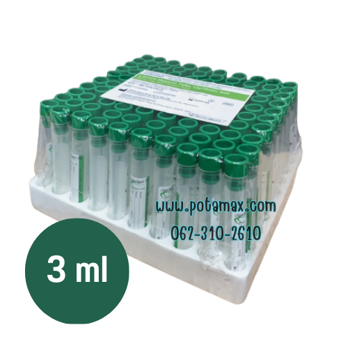 หลอดเก็บเลือด Lithium Heparin Tube Non-vac ขนาด 3 ml (100หลอด/ถาด)