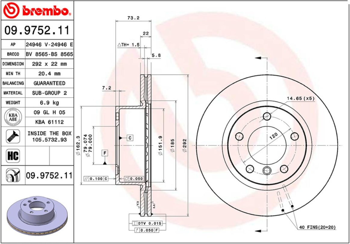 จานเบรค BMW E90 320i Series 1 E87 (คู่หน้า) ปี 2005 - 2011 / Brembo