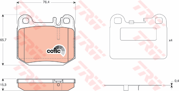 ผ้าเบรค TRW ล้อหลัง BENZ ML273 CDI ปี 1999-2005 COTEC (GDB1457)