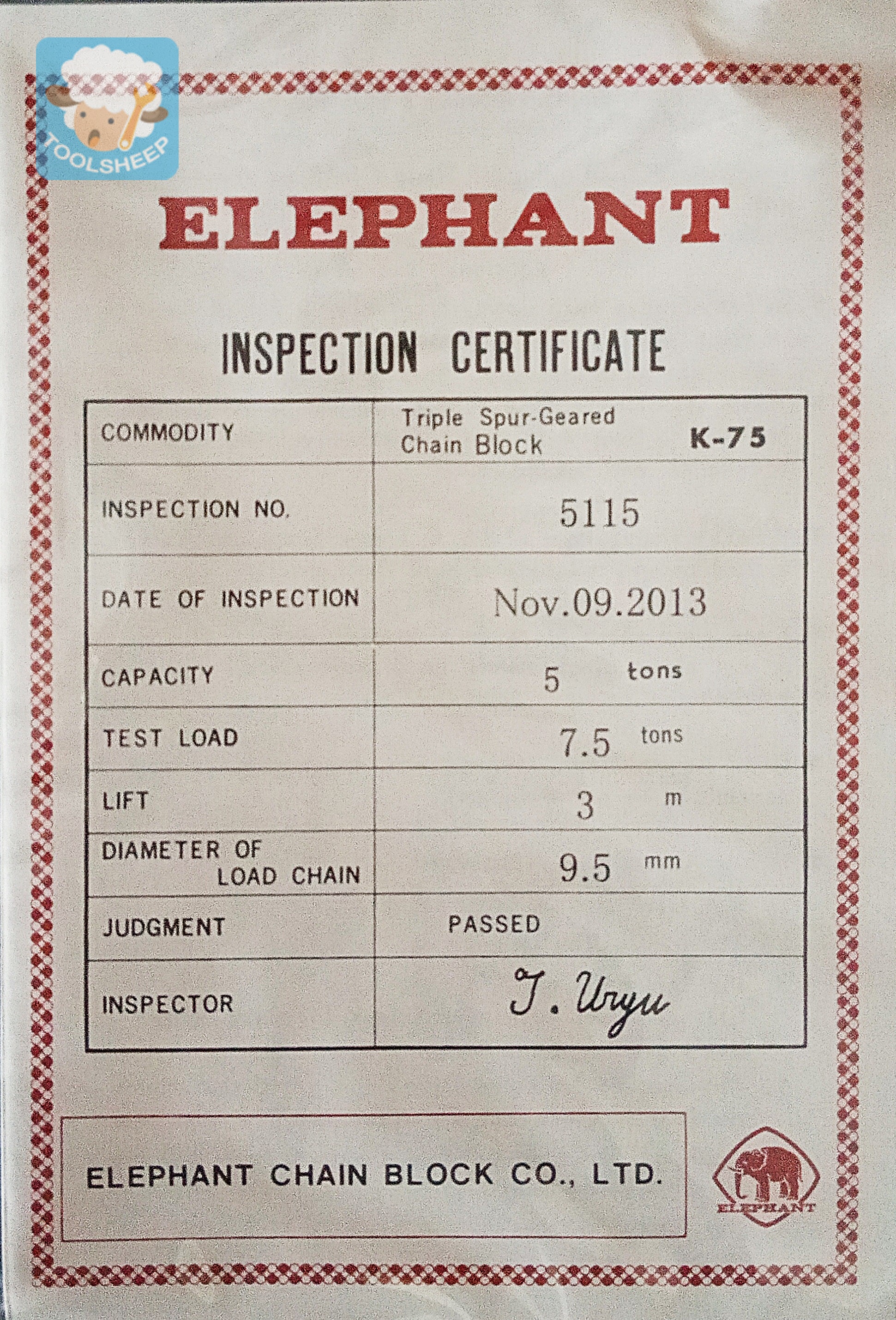 รอกโซ่มือสาว ELEPHANT รุ่น K-75 (5T)