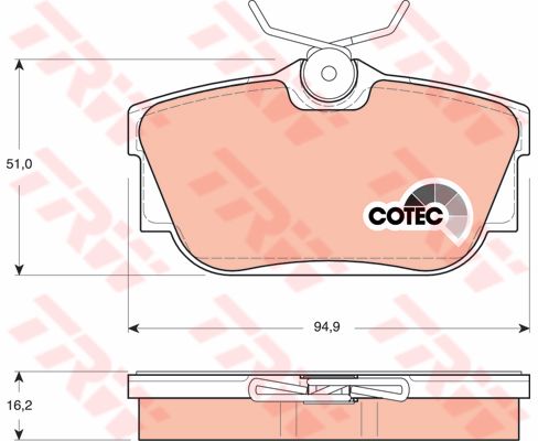 ผ้าเบรค TRW ล้อหลัง Volkswagen Caravelle T4 2.5 ปี 1995-1999 COTEC (GDB1325)