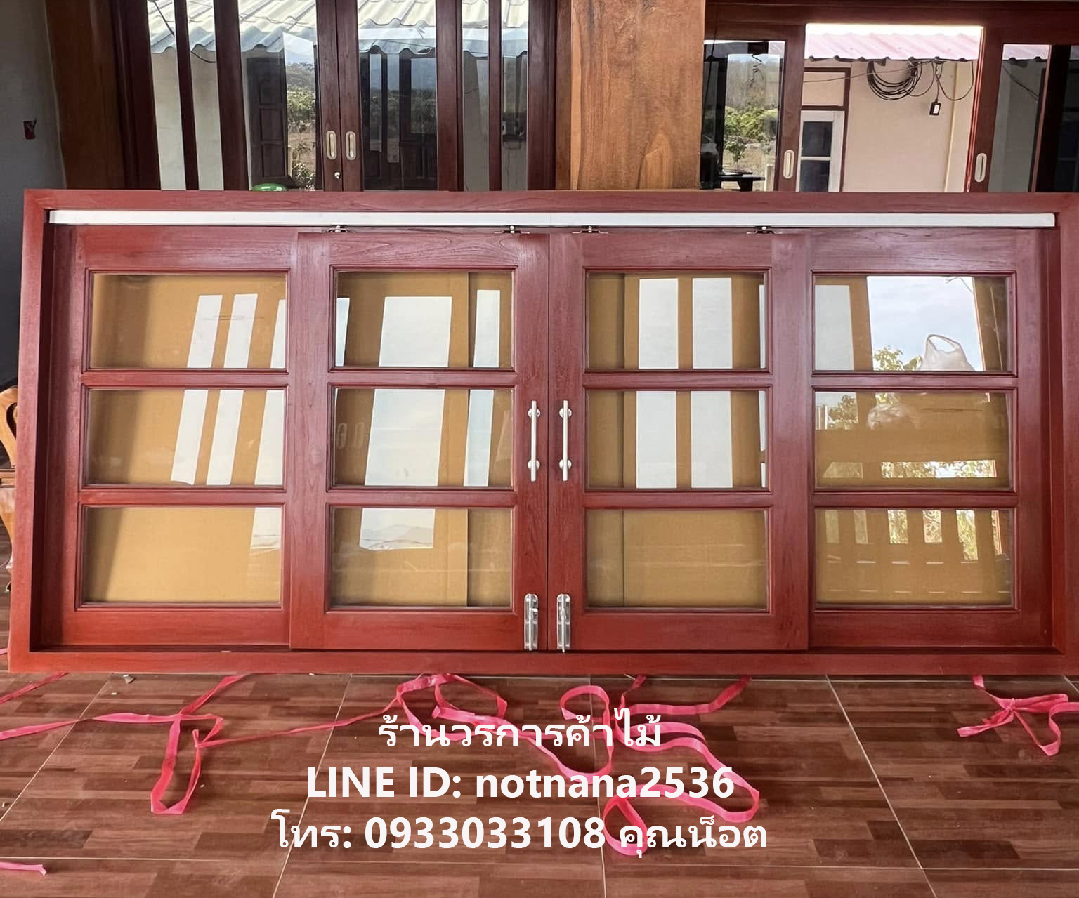 หน้าต่างไม้สักเกรดA,B รหัส240