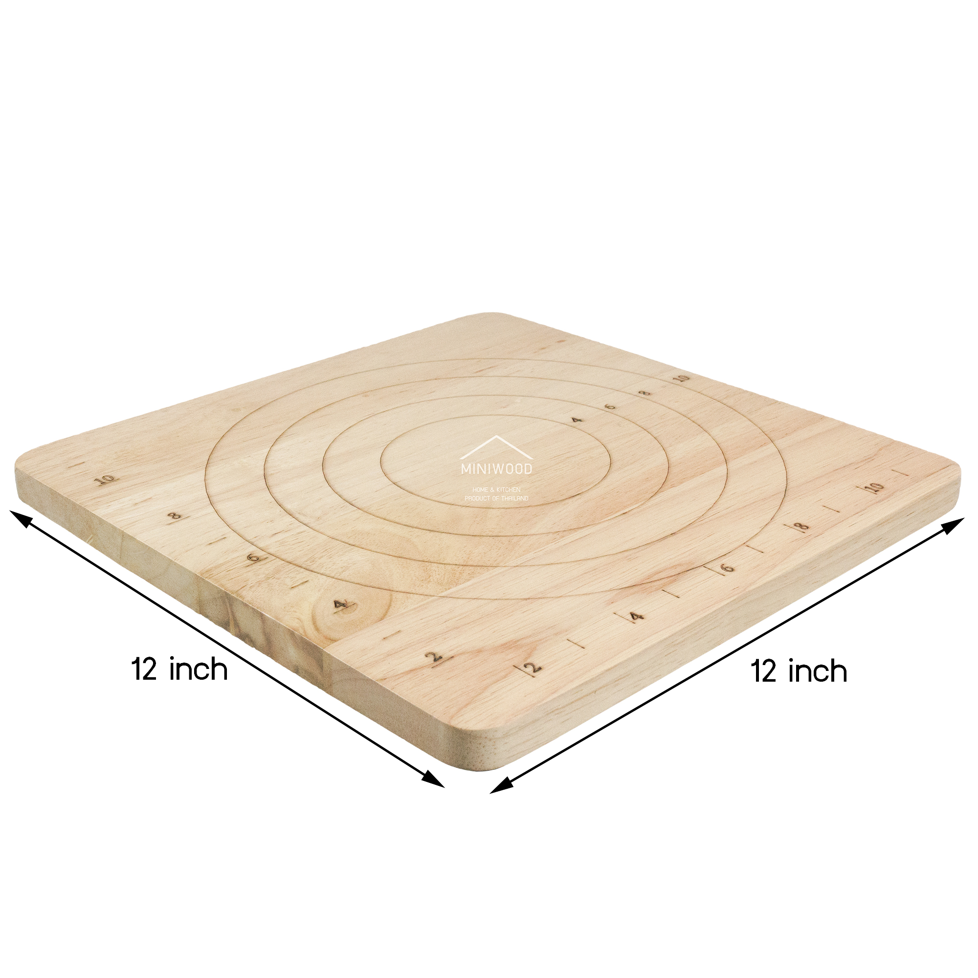 MINIWOOD กระดานนวดแป้ง แผ่นรองนวดแป้ง อุปกรณ์เบเกอรี่ 12x12 นิ้ว แถมฟรี ไม้นวดแป้ง 10" นิ้ว