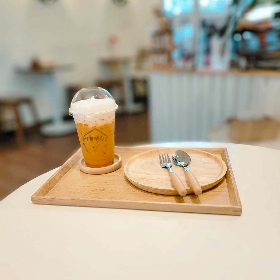 MINIWOOD ถาดเสิร์ฟ ขอบบาง ถาดไม้ Wooden Tray ไม้ยางพารา