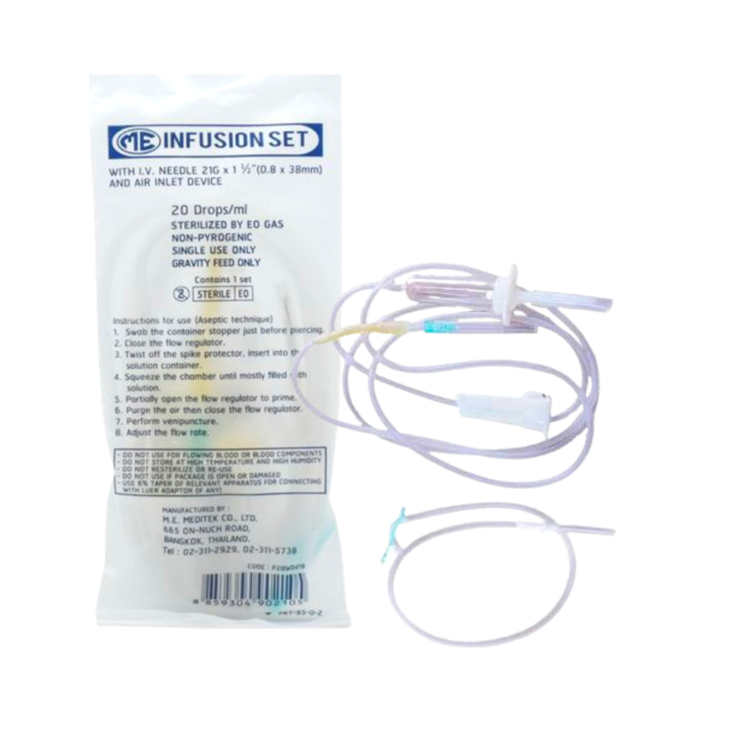 ชุดสายให้น้ำเกลือ ผู้ใหญ่ 02-BW แอร์สั้น ยี่ห้อ ME infusion set