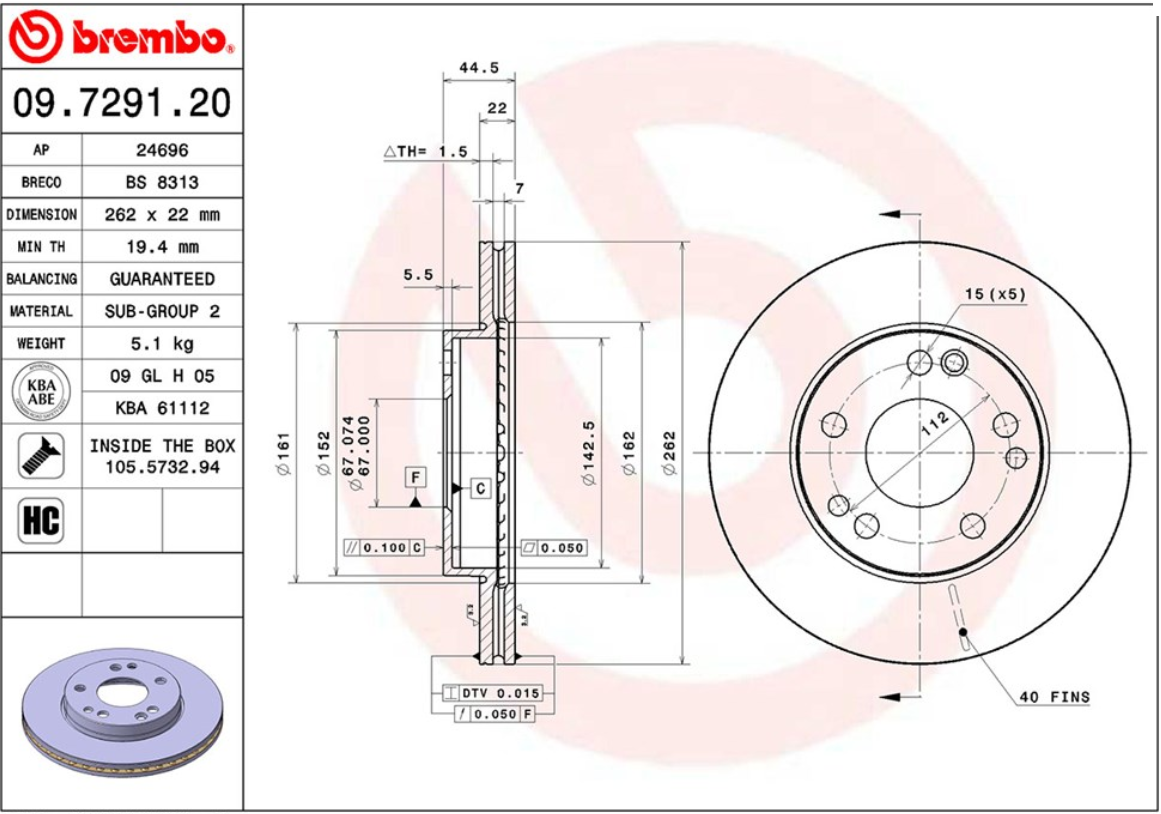 จานเบรค Mercedes-Benz W201 190E 2.3-2.6 (คู่หน้า) ปี 1992 - 1995 / Brembo