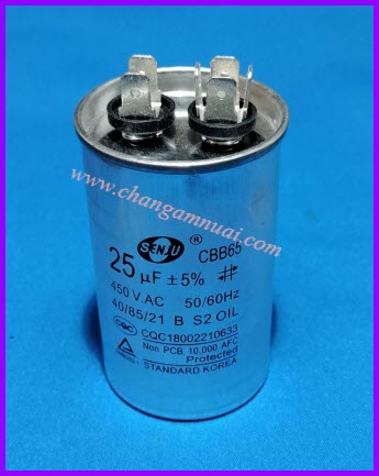Senju CBB65 คาปาซิสเตอร์ 25uF450V ขั้วเสียบ ตัวอลูมิเนียม เกรดA เกาหลี