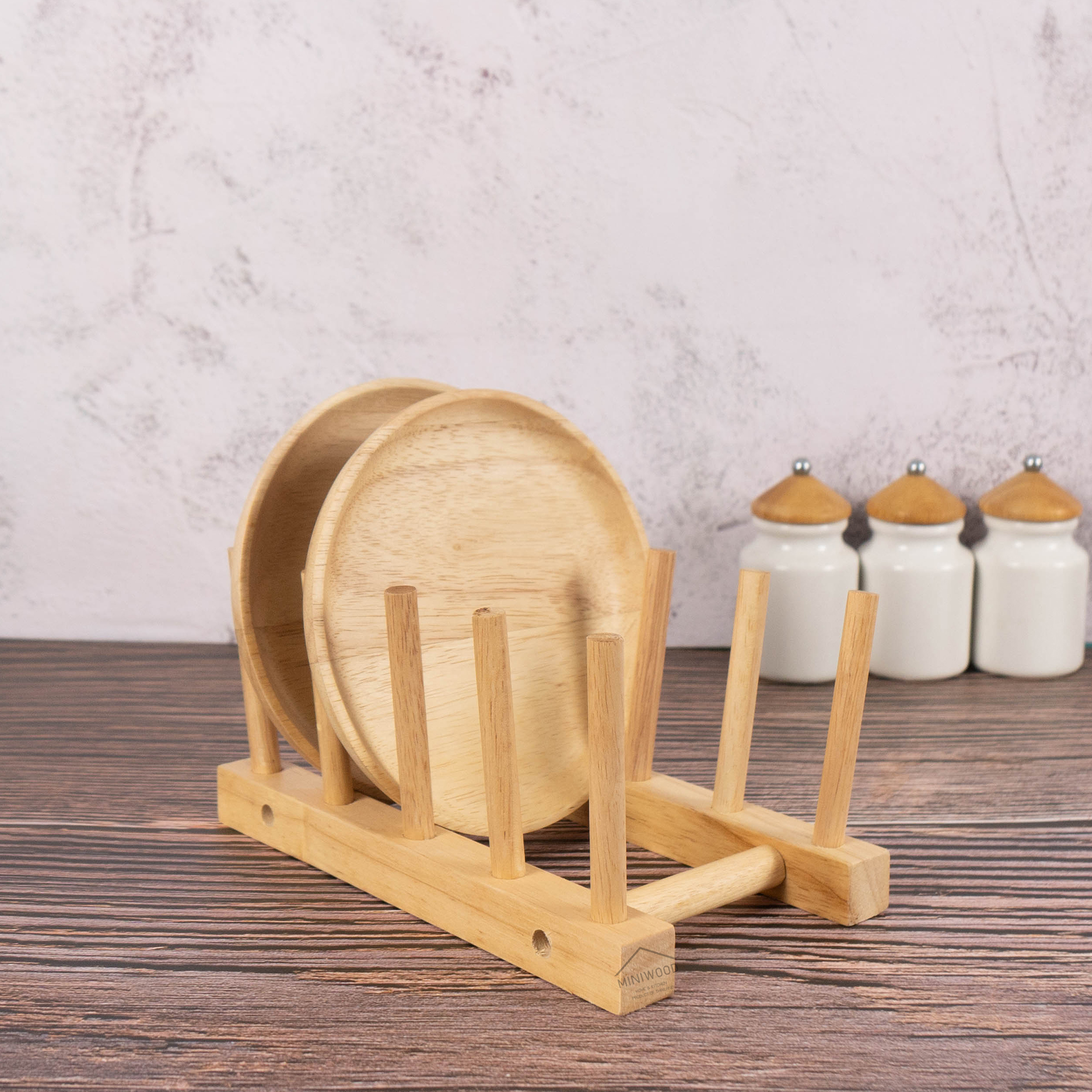 MINIWOOD ที่คว่ำจาน ที่วางจาน ไม้ยางพารา DISH RACK FOOD GRADE (ลูกค้าประกอบ)