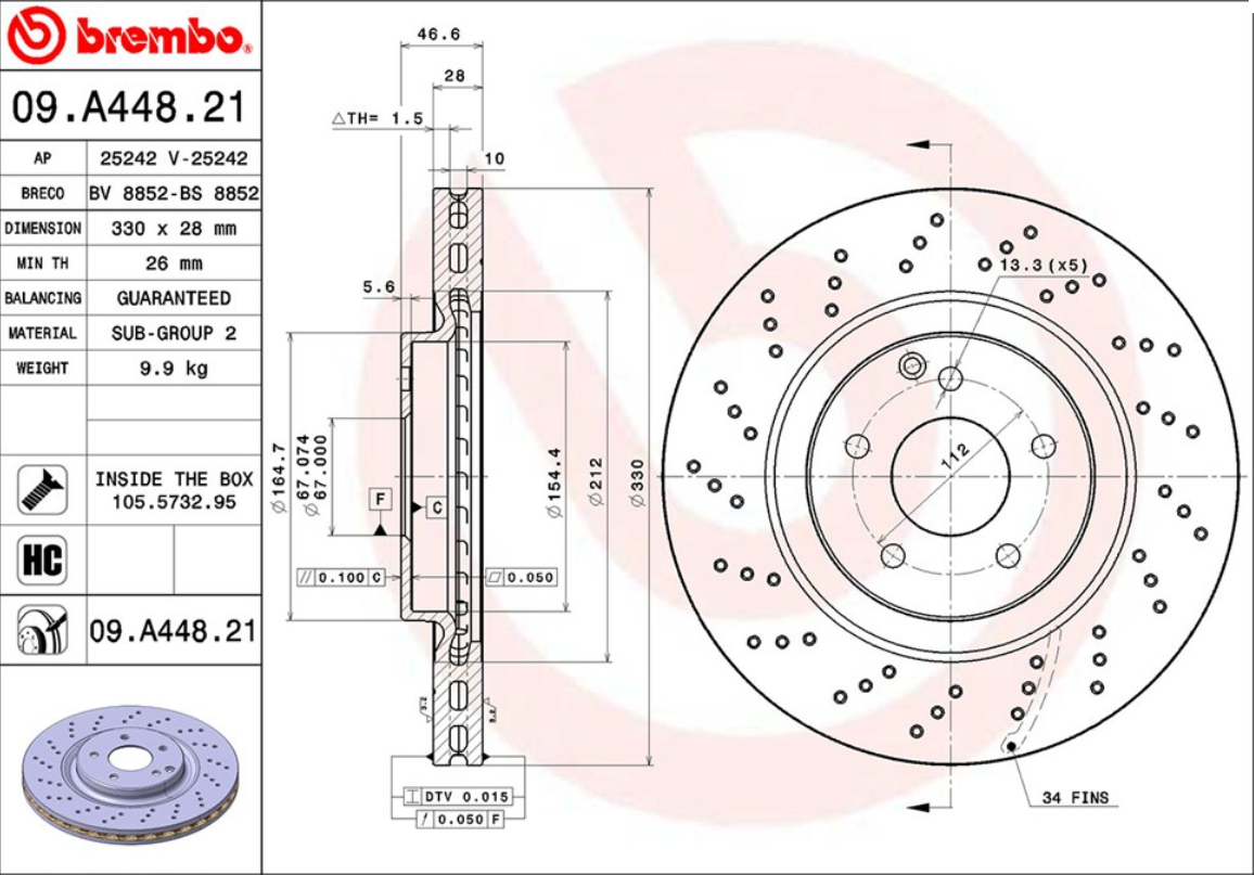จานเบรค Mercedes-Benz W203, C209, R171 (คู่หน้า) ปี 2000 ขึ้นไป / Brembo