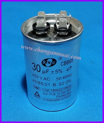 Senju CBB65 คาปาซิสเตอร์ 30uF450V ขั้วเสียบ ตัวอลูมิเนียม เกรดA เกาหลี