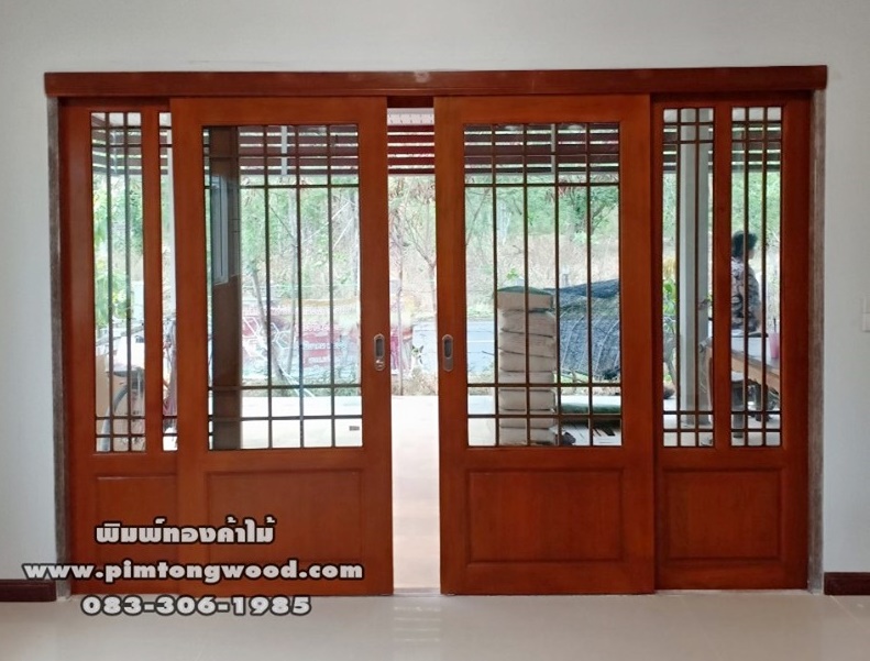 ประตูไม้สัก ชุดบานเลื่่อน 4 ชิ้น - SL-20