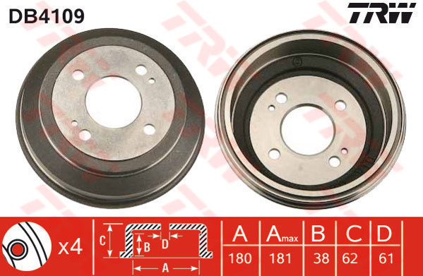 จานดรัมเบรค TRW (หลัง) HONDA CITY 1.5 รุ่นแรก , TYPE Z ปี 1996 - 2002