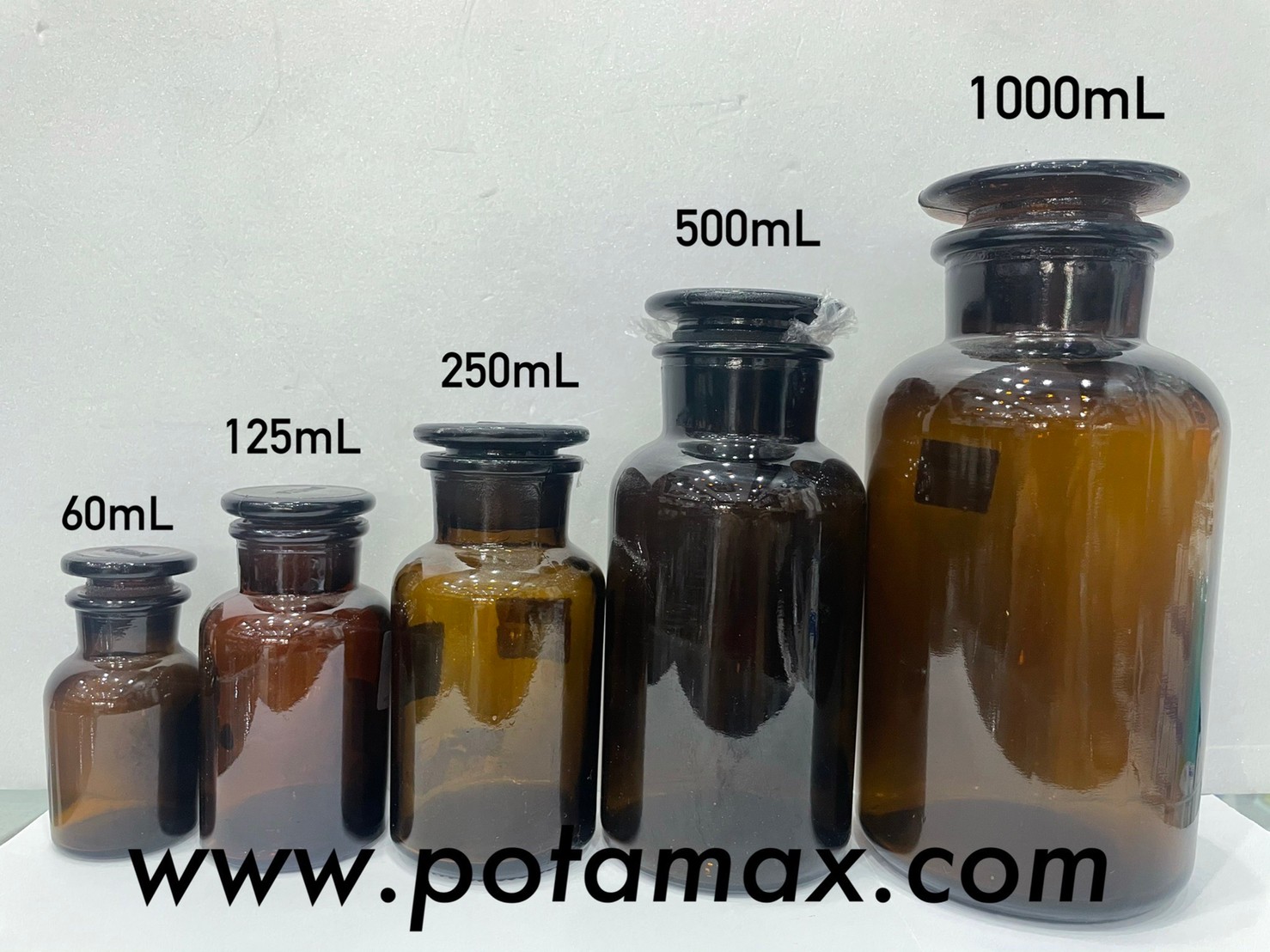 ขวดแก้ว reagent ปากกว้างสีชาขนาดต่างๆ