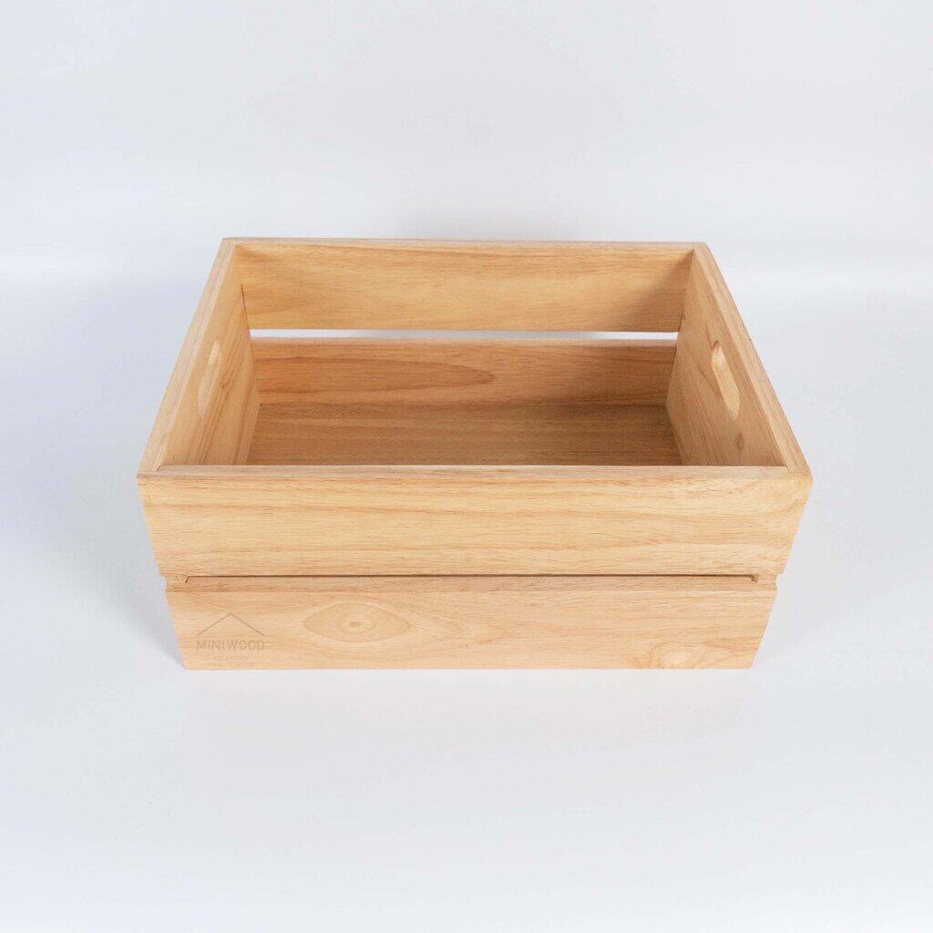 MINIWOOD ลัง ลังไม้ กล่องไม้ wooden box ชั้นวางของ DIY ไม้ยางพารา size M 15.5 x 27 x 35.5 ซม.