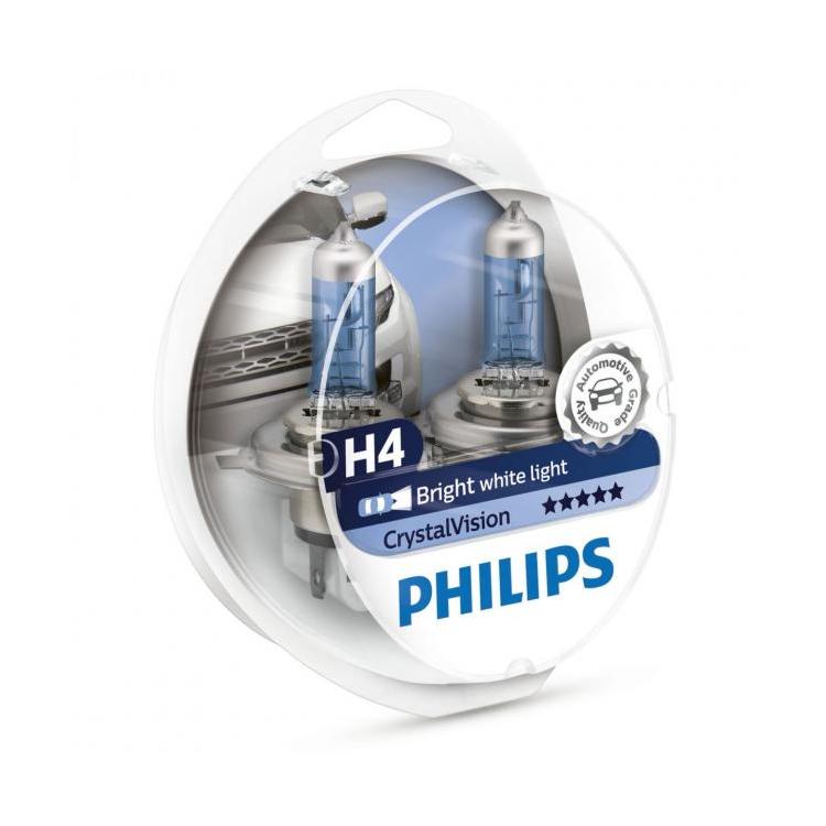 หลอดไฟรถยนต์ Philips H4&W5W Crystal 12V แพ๊คคู่ + W5W
