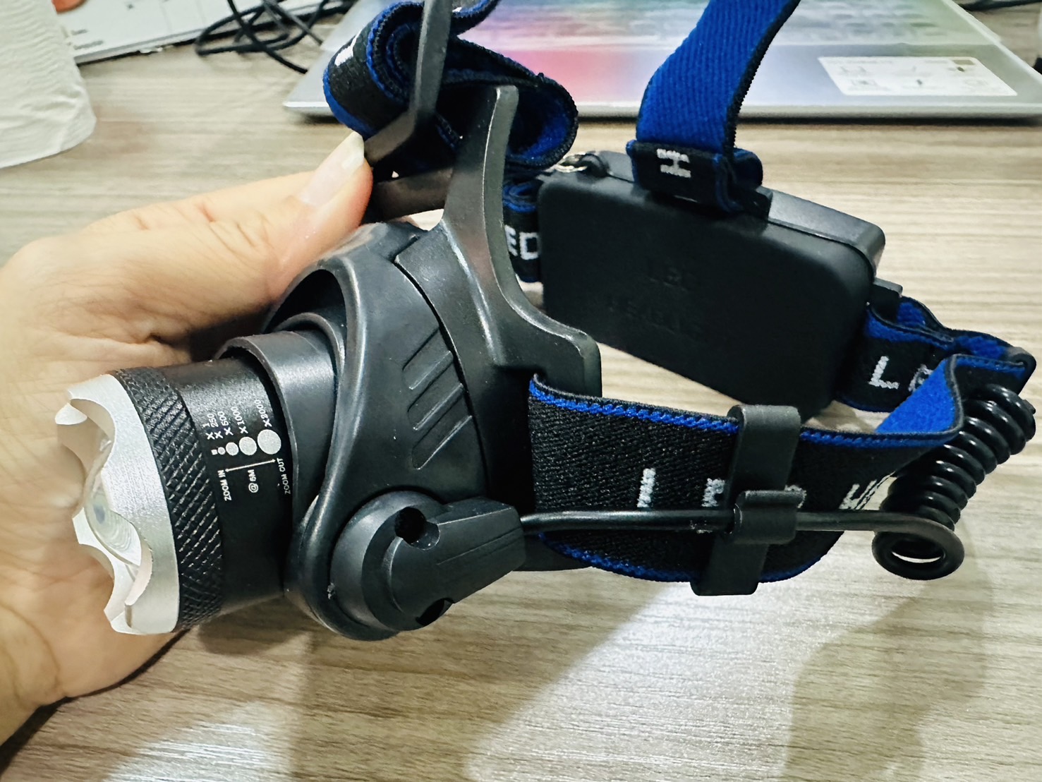 ไฟฉายคาดศรีษะ LED แสงสีขาว ซูมได้ ชาร์จไฟได้ในตัว