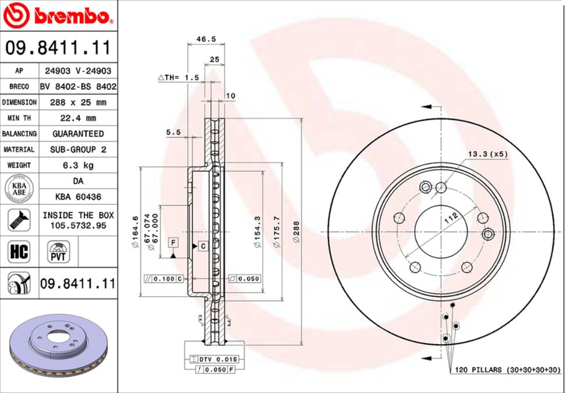 จานเบรค Mercedes-Benz W203 C180-230, C209 CLK (คู่หน้า) ปี 2000 ขึ้นไป / Brembo