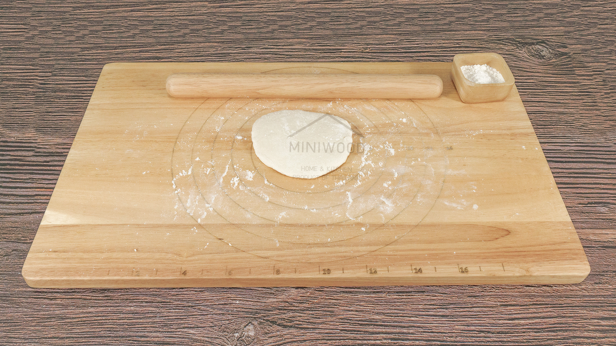 MINIWOOD กระดานนวดแป้ง แผ่นรองนวดแป้ง เขียงไม้ อุปกรณ์เบเกอรี่ ไม้ยางพารา Pastry Board 15" x 24" นิ้ว (ไม้นวดแยกจำหน่าย)